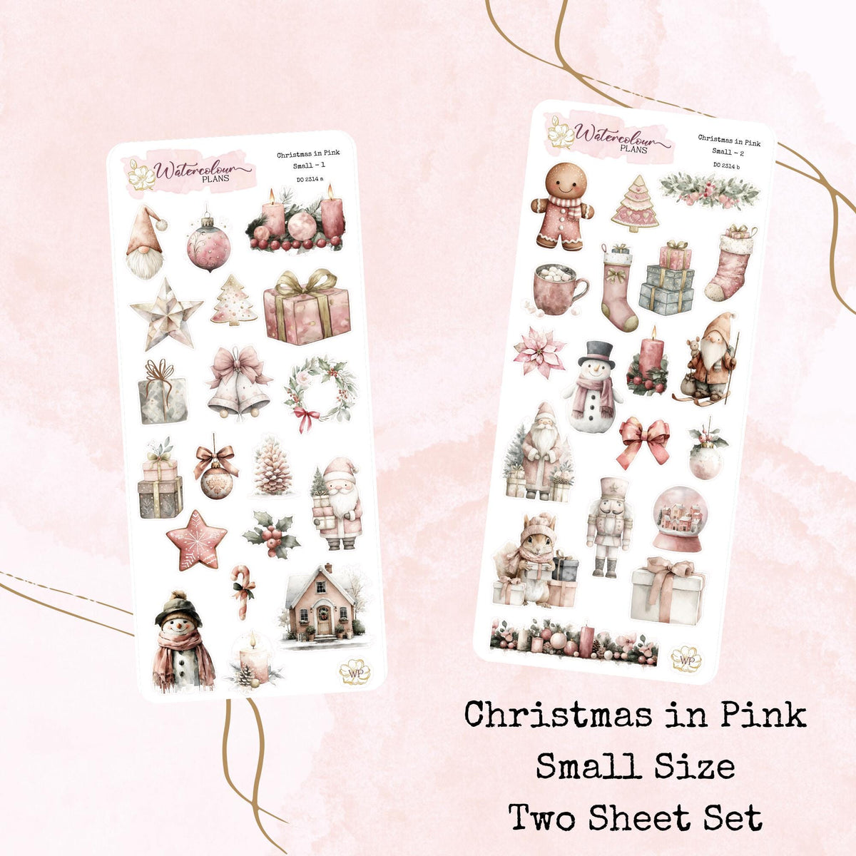Pink Christmas - Small Size - Planner and Journal Stickers - Stationery – Watercolour