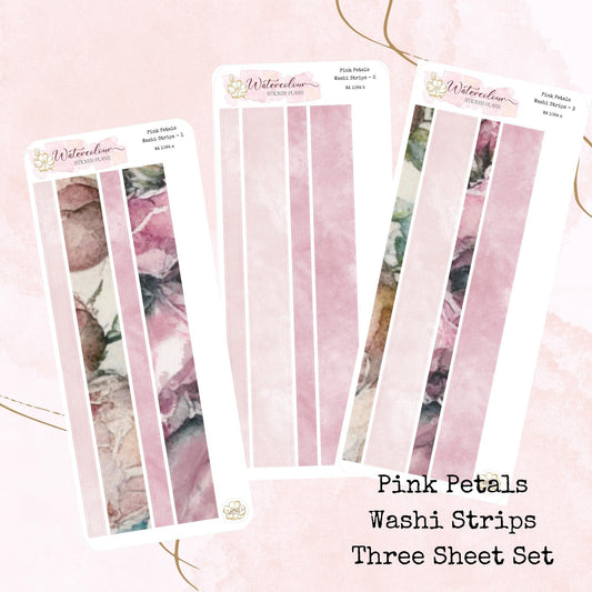 Pink Petals - Washi Strips - Planner and Journal Stickers - Stationery - Watercolour
