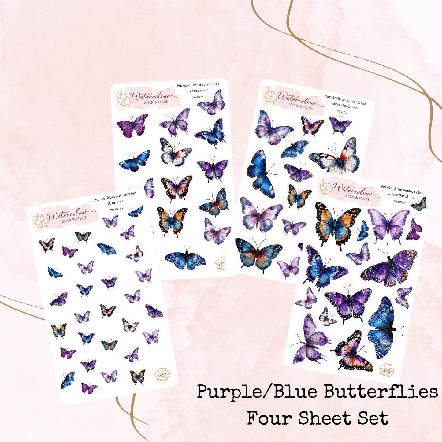 Purple and Blue Butterflies - Various Sizes - Planner and Journal Stickers - Stationery - Watercolour