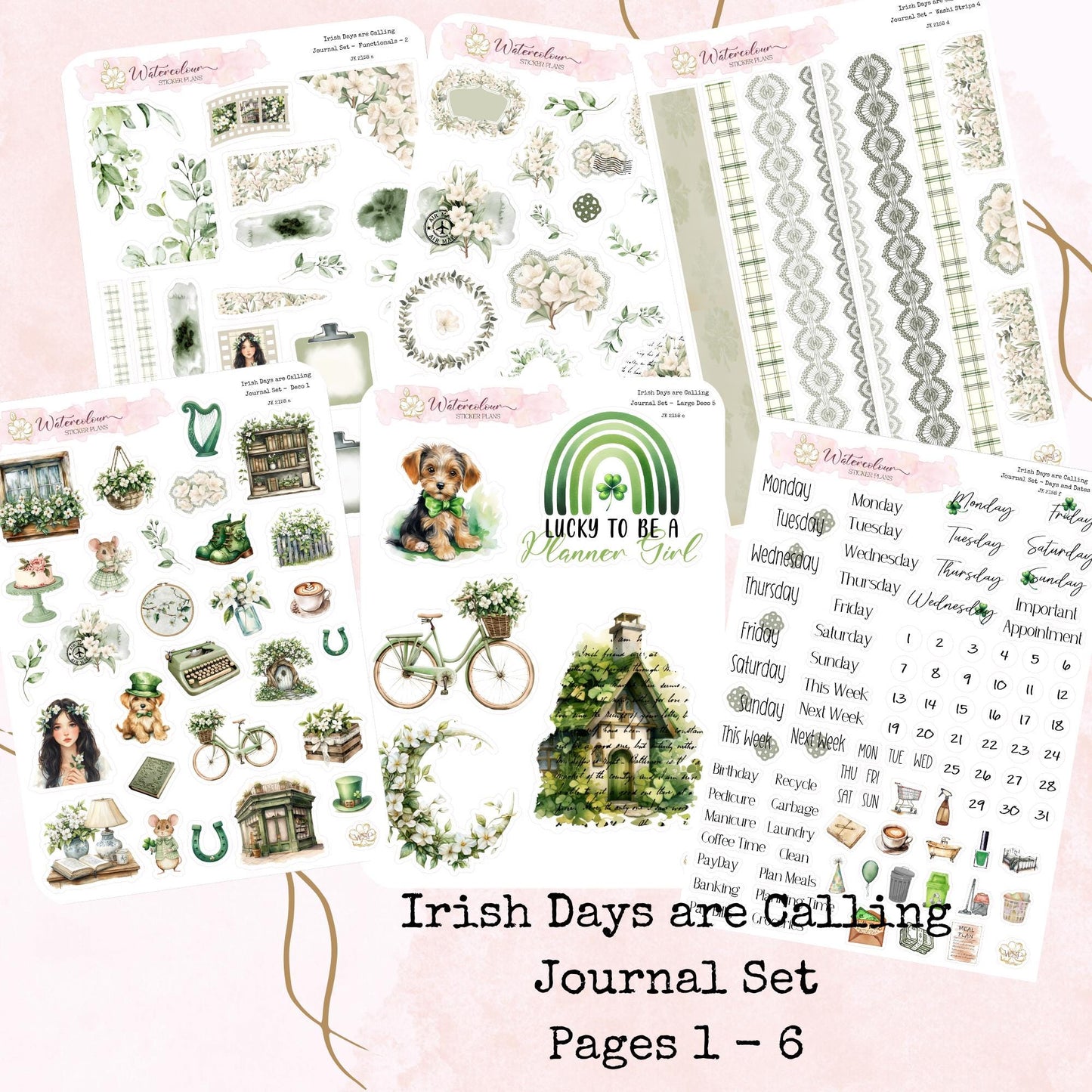 Irish Days are Calling - 6 Sheet Journal Set - Planner and Journal Stickers - Stationery - Watercolour