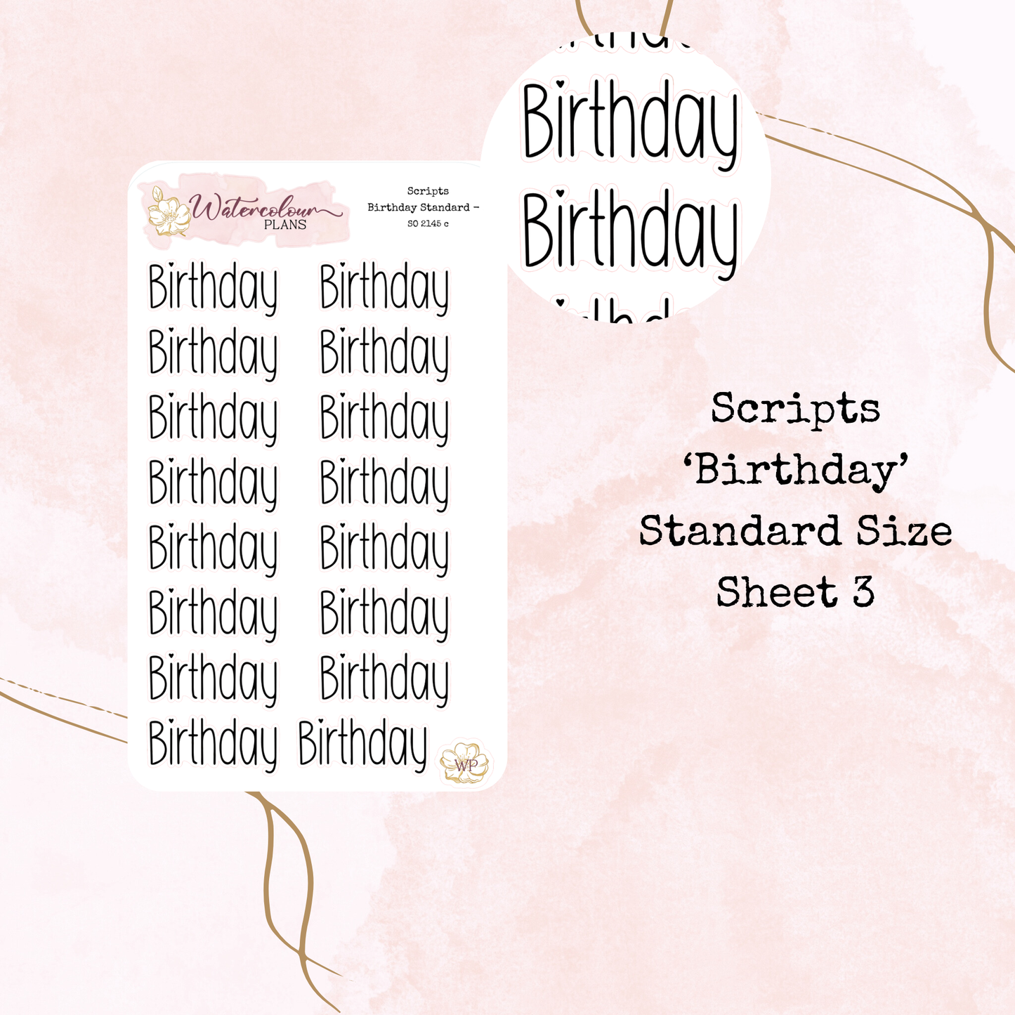 Birthday Scripts - Four Sizes - Planner and Journal Stickers - Stationery