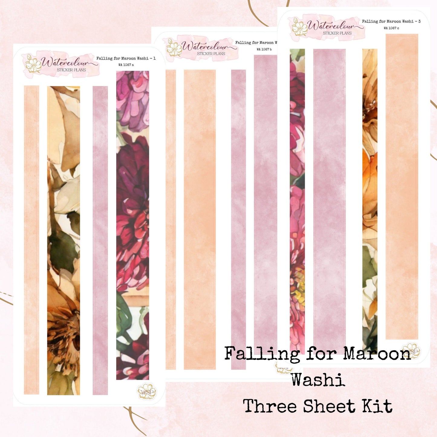 Falling for Maroon - Washi Strips - Planner and Journal Stickers - Stationery - Watercolour