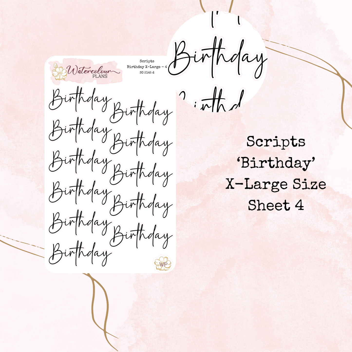 Birthday Scripts - Four Sizes - Planner and Journal Stickers - Stationery