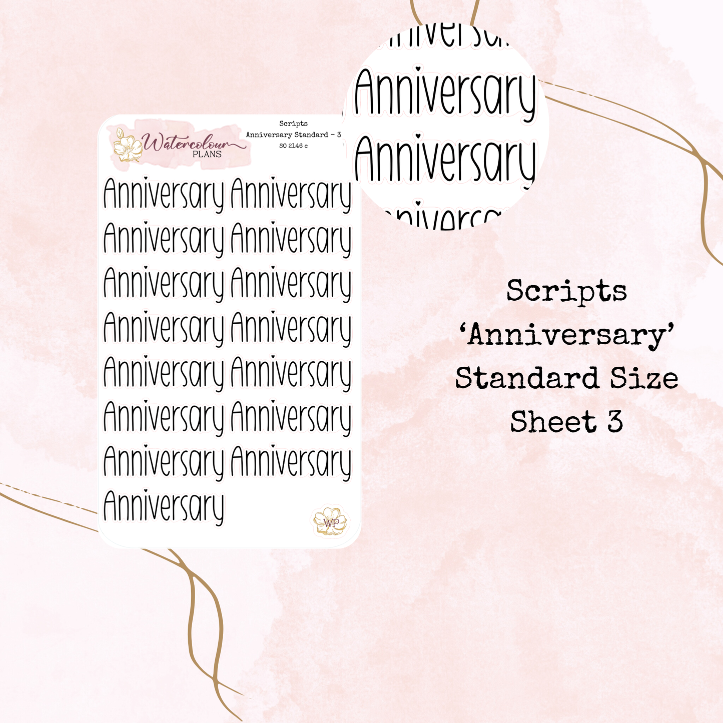 Anniversary Script Stickers - Four Sizes - Planner and Journal Stickers - Stationery
