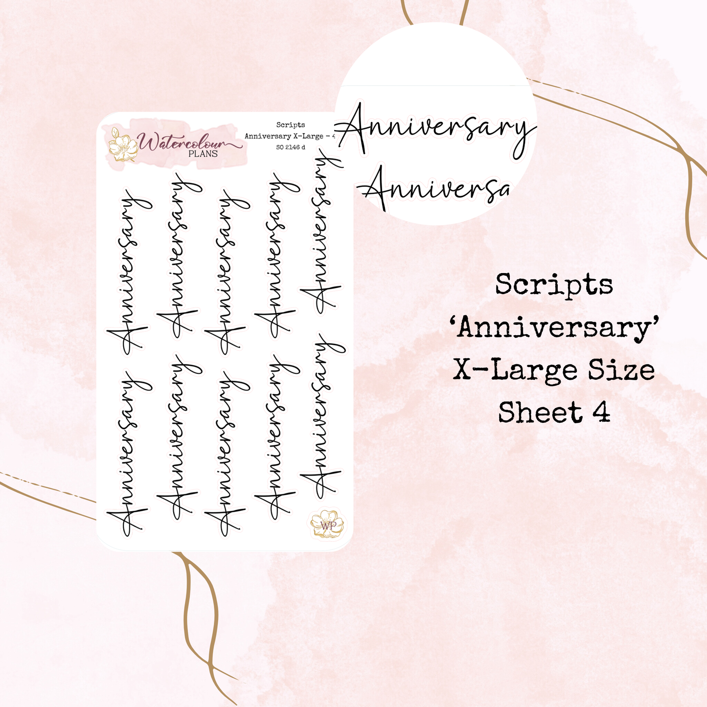 Anniversary Script Stickers - Four Sizes - Planner and Journal Stickers - Stationery