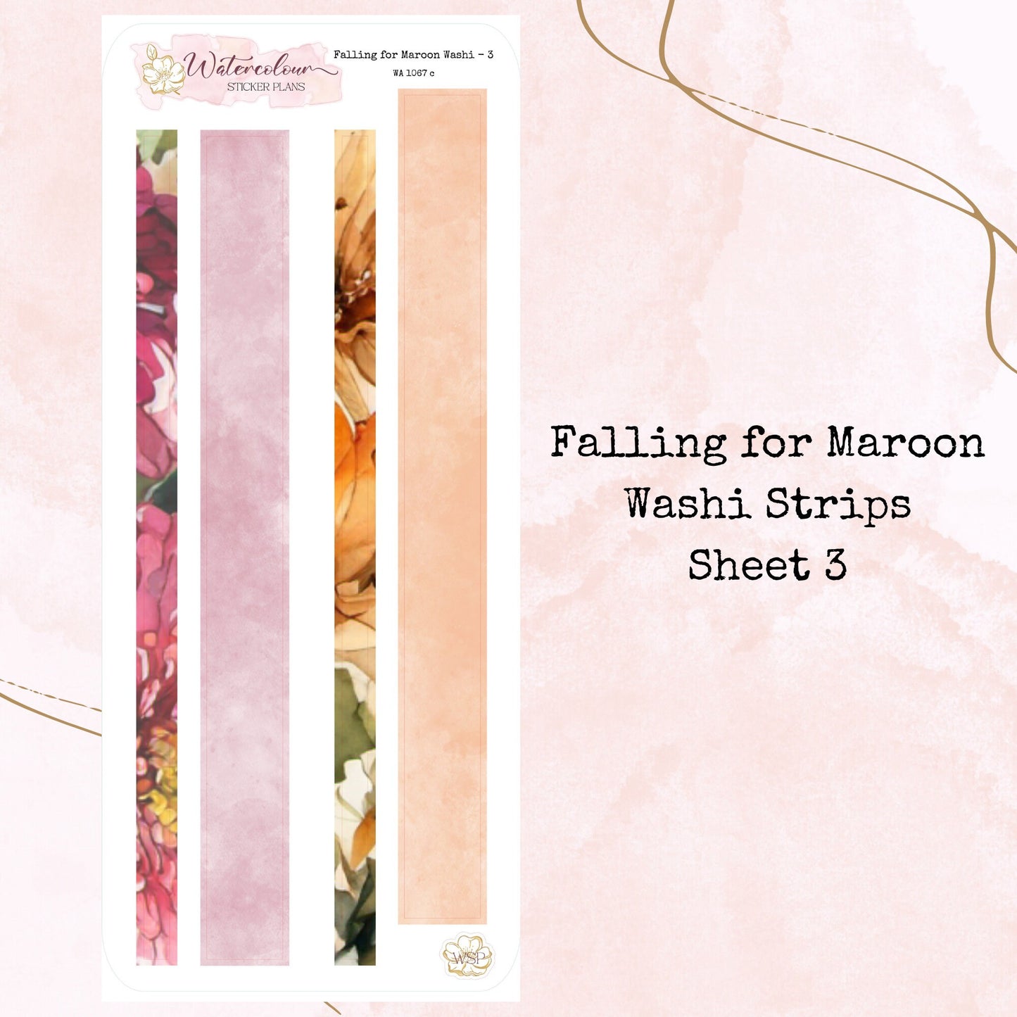 Falling for Maroon - Washi Strips - Planner and Journal Stickers - Stationery - Watercolour