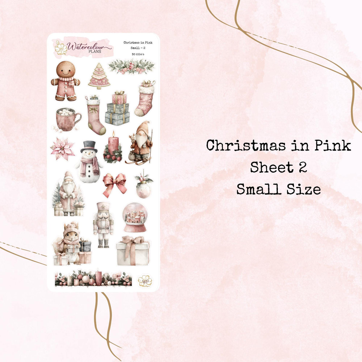 Pink Christmas - Small Size - Planner and Journal Stickers - Stationery – Watercolour