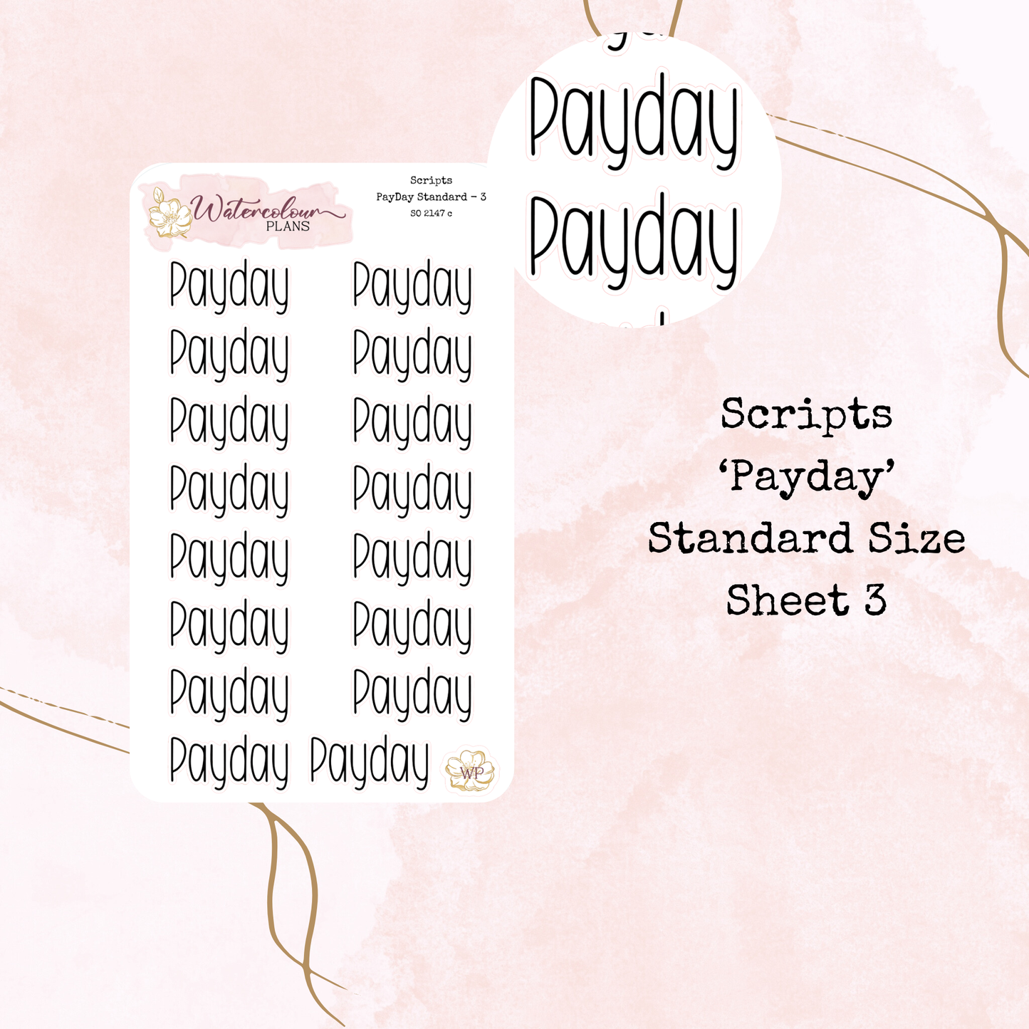 Payday Scripts - Four Sizes - Planner and Journal Stickers - Stationery