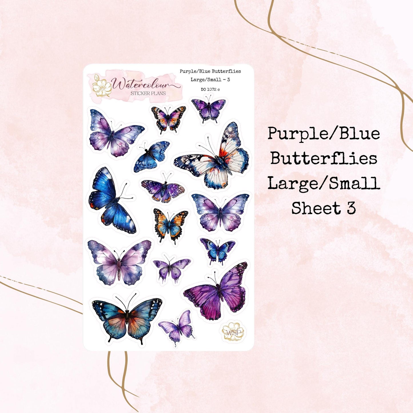 Purple and Blue Butterflies - Various Sizes - Planner and Journal Stickers - Stationery - Watercolour