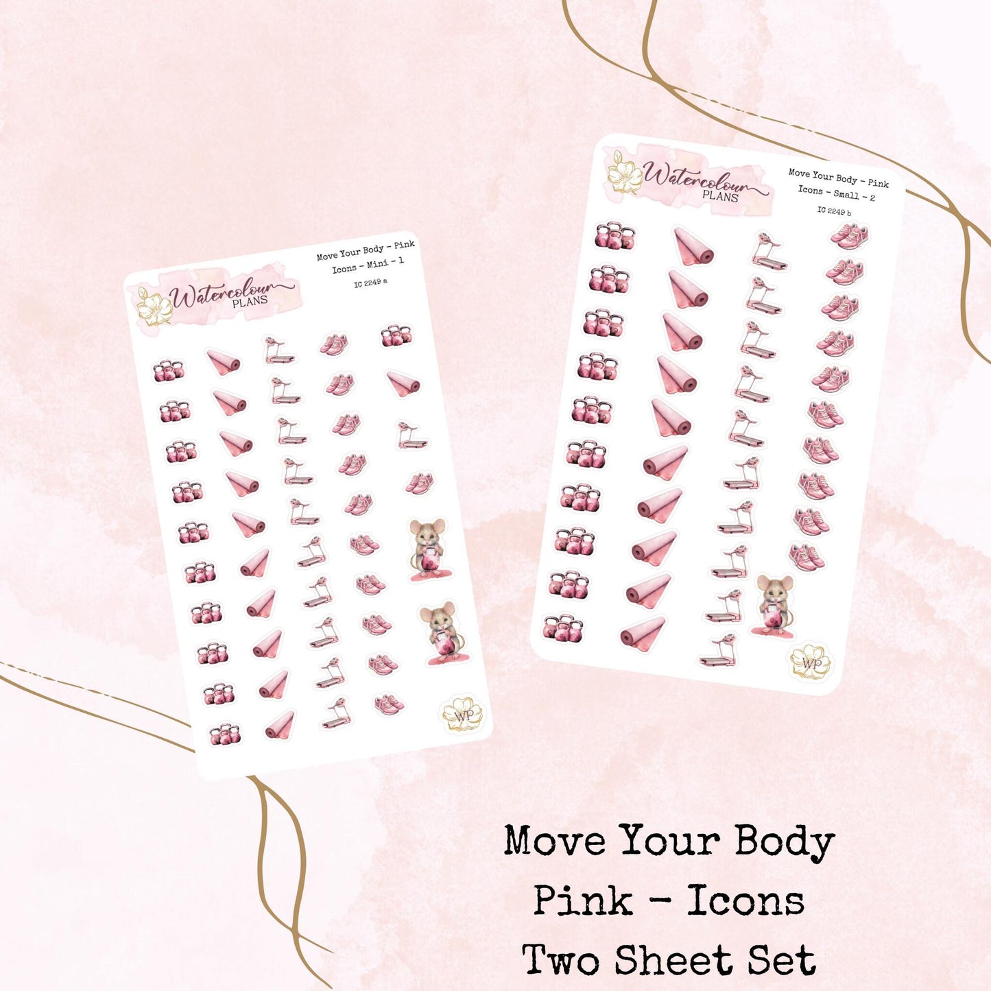 Move Your Body Icons - Pink - Two Sizes - Planner and Journal Stickers - Stationery - Watercolour