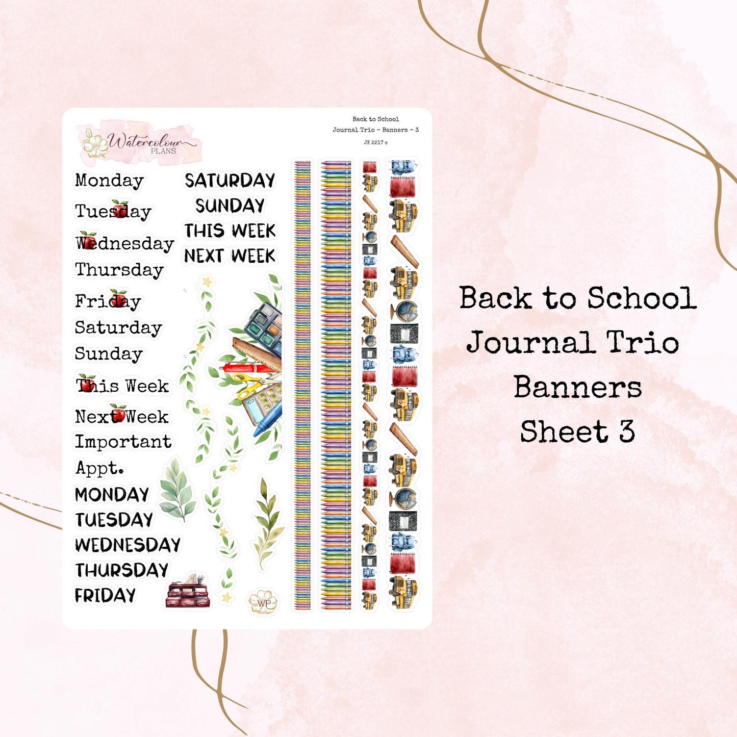 Back to School - Journal Trio - Planner and Journal Stickers - Stationery - Watercolour