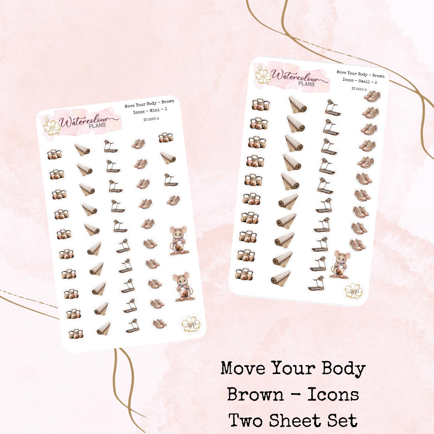 Move Your Body Icons - Brown - Two Sizes - Planner and Journal Stickers - Stationery - Watercolour