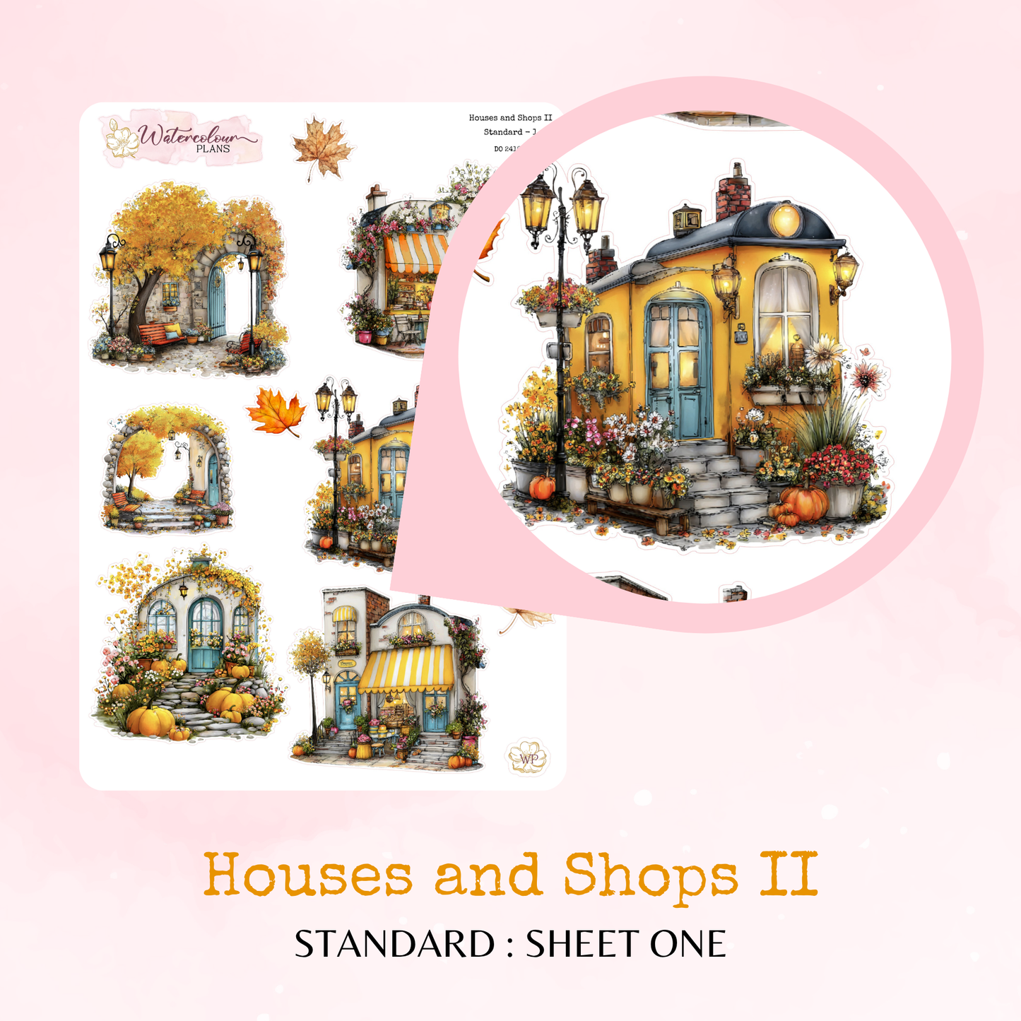 Houses and Shops II – Autumn - Planner and Journal Stickers – Stationery - Watercolour