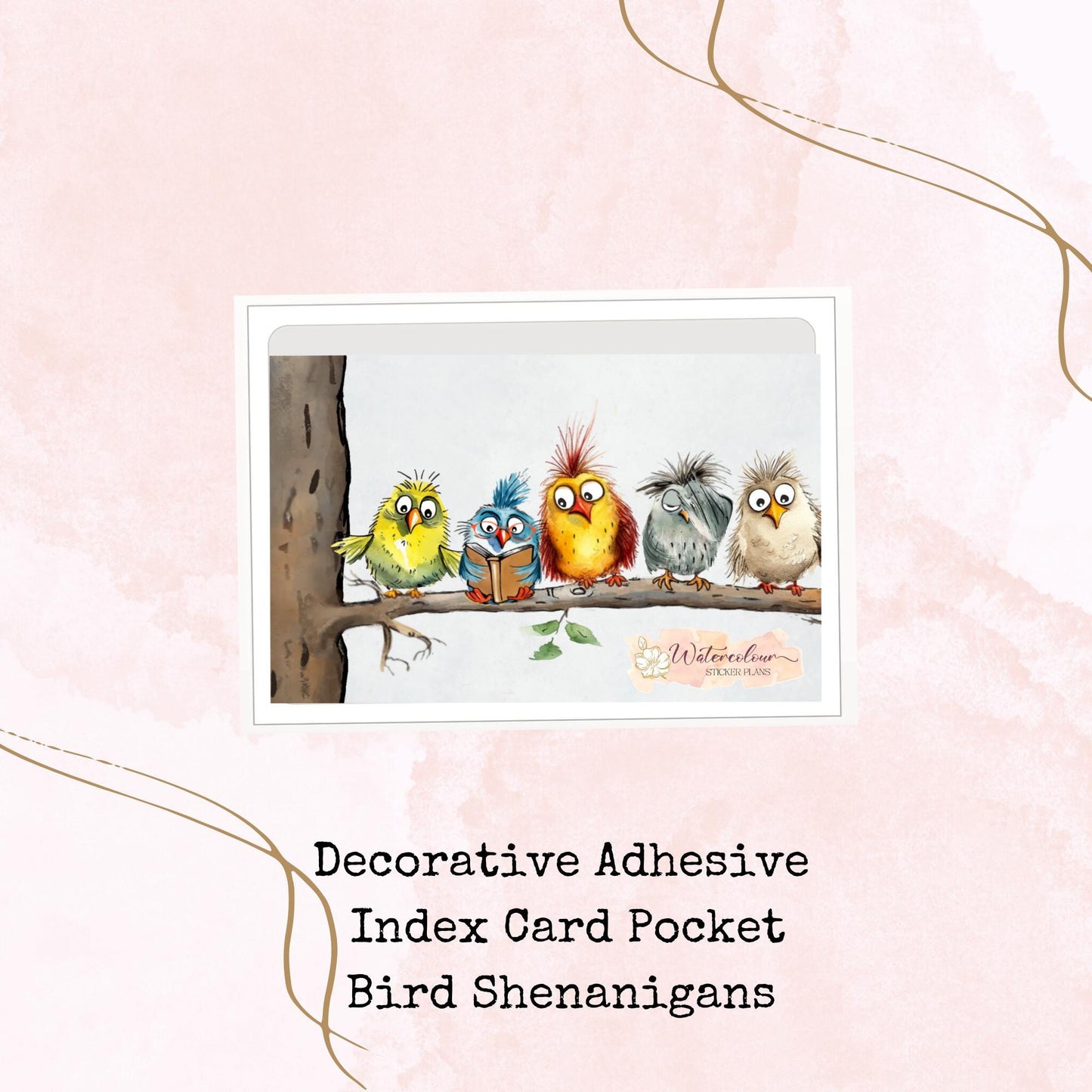 Bird Shenanigans - Adhesive Pocket - Large Size - Stationery Supplies - Watercolour