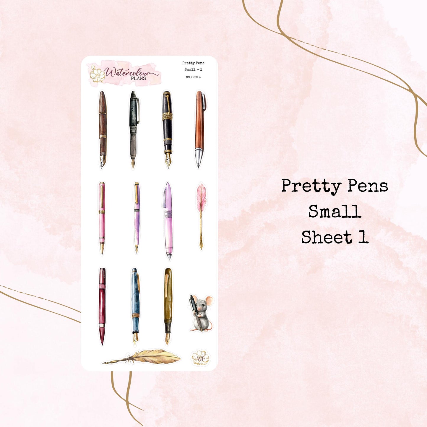 Pretty Pens - Mini and Small Size - Planner and Journal Stickers - Stationery - Watercolour