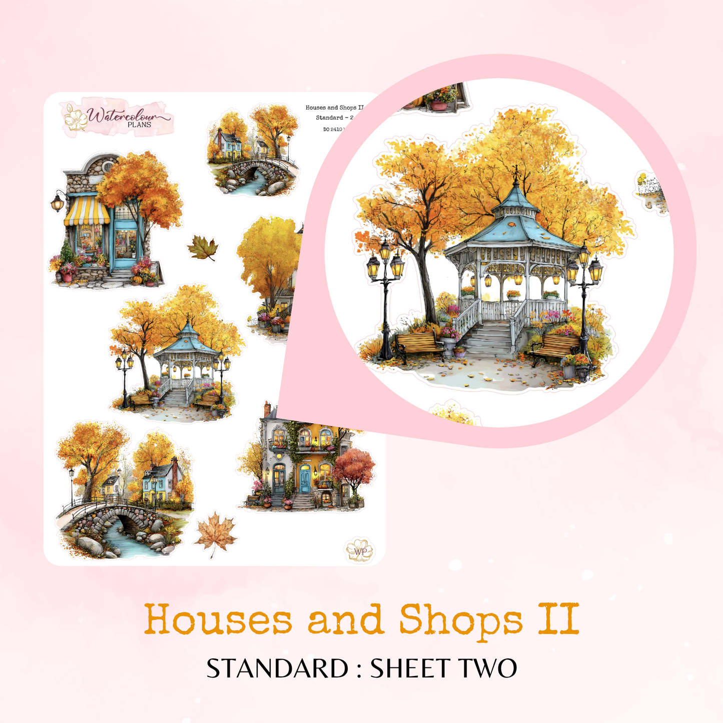 Houses and Shops II – Autumn - Planner and Journal Stickers – Stationery - Watercolour