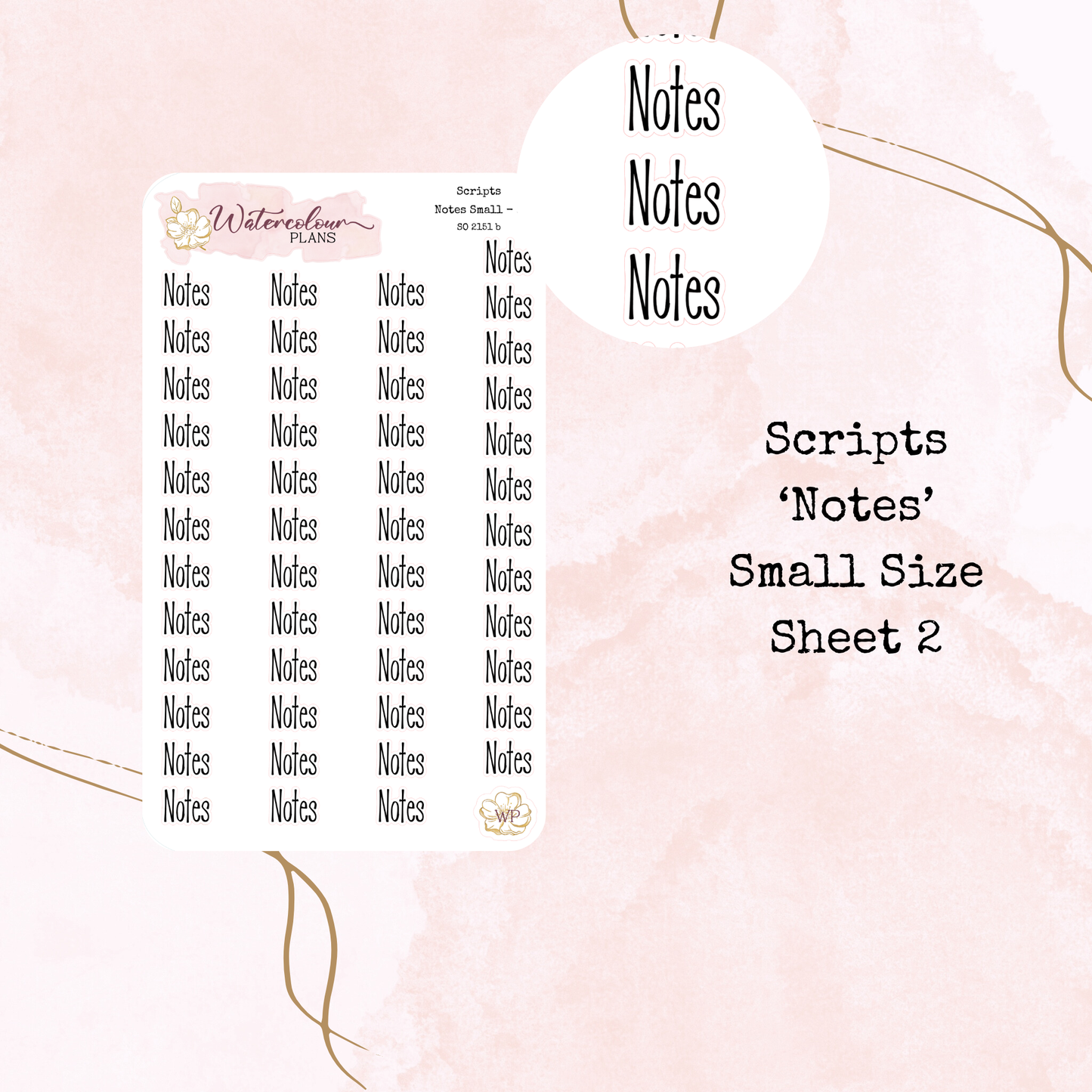 Notes Scripts - Four Sizes - Planner and Journal Stickers - Stationery