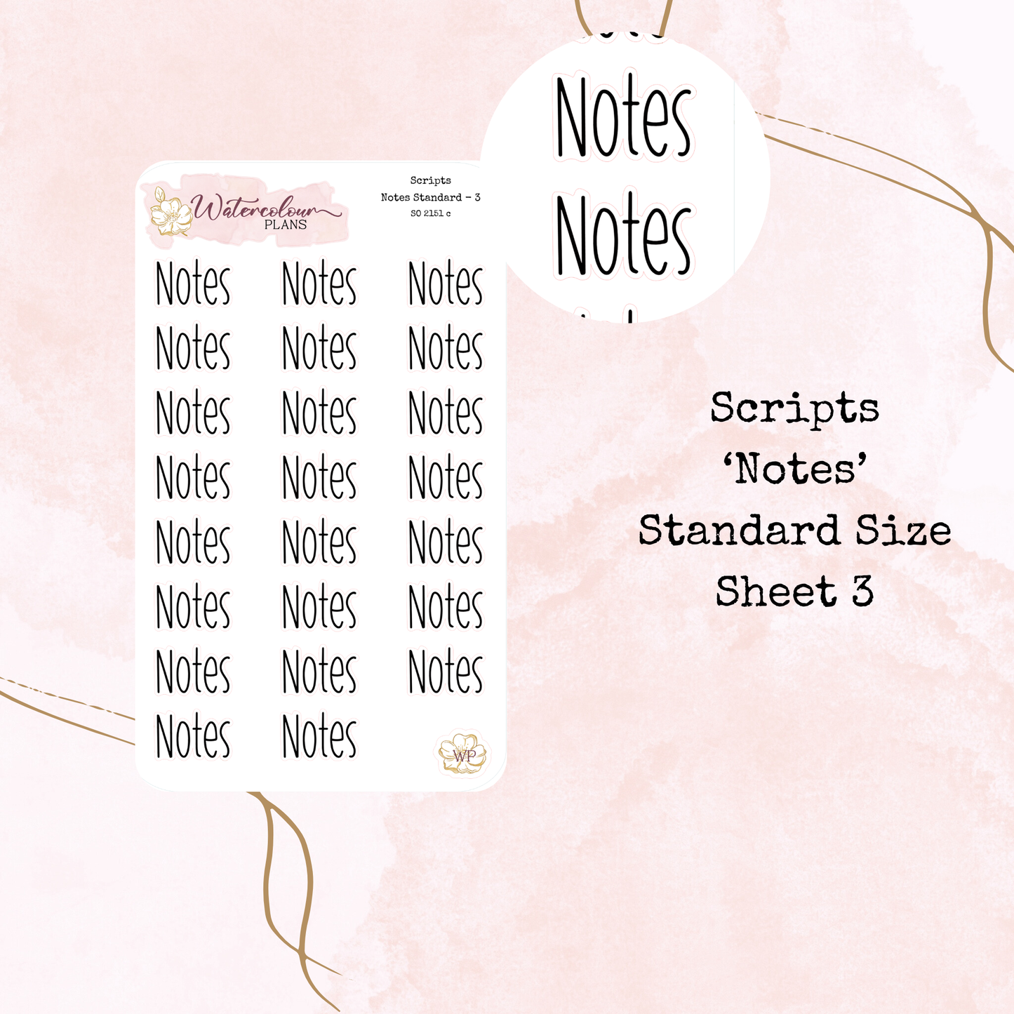 Notes Scripts - Four Sizes - Planner and Journal Stickers - Stationery