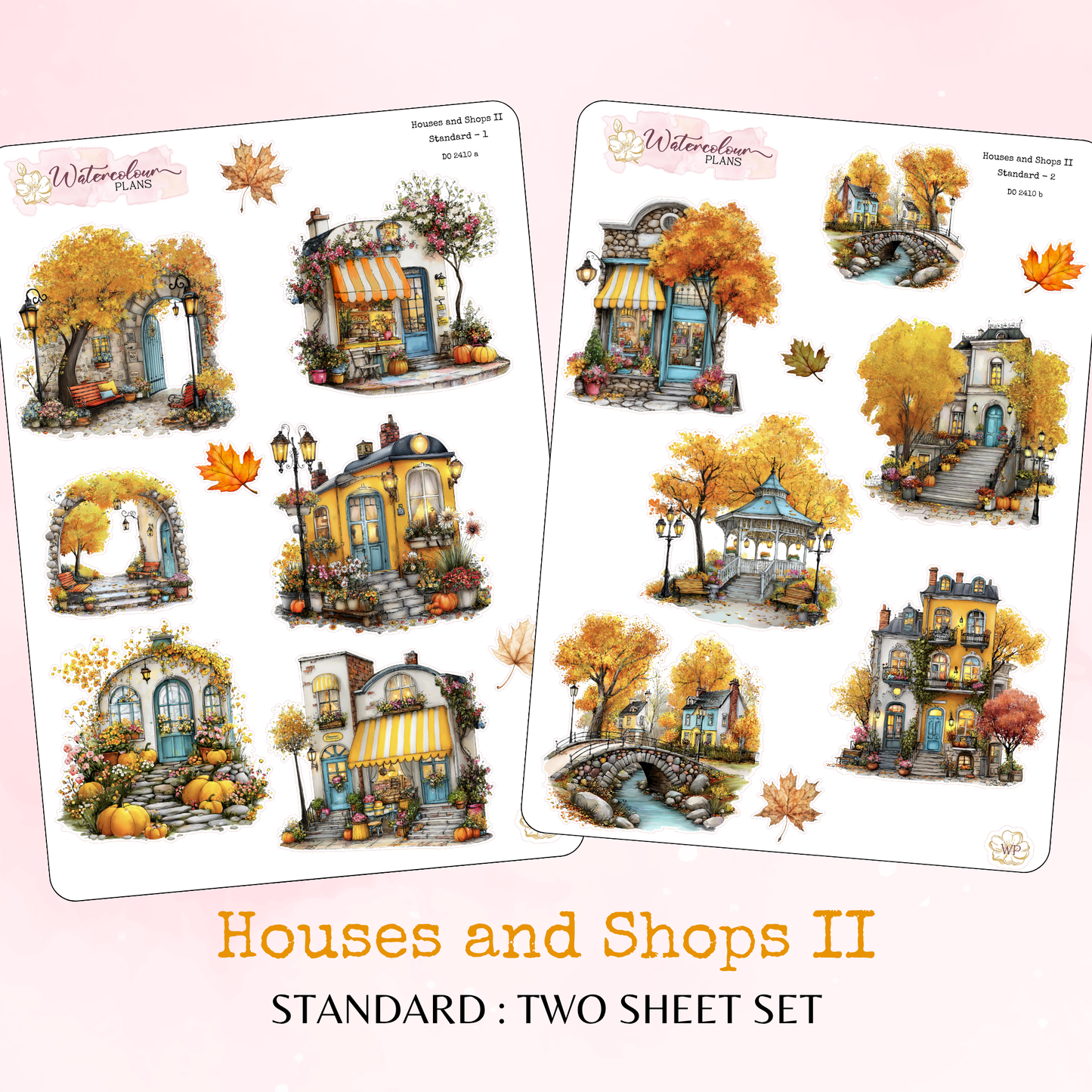 Houses and Shops II – Autumn - Planner and Journal Stickers – Stationery - Watercolour