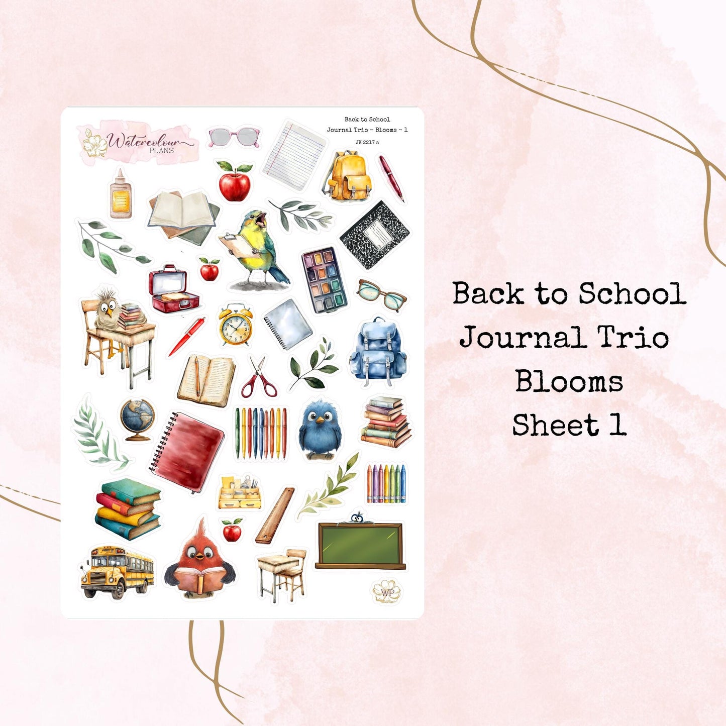 Back to School - Journal Trio - Planner and Journal Stickers - Stationery - Watercolour