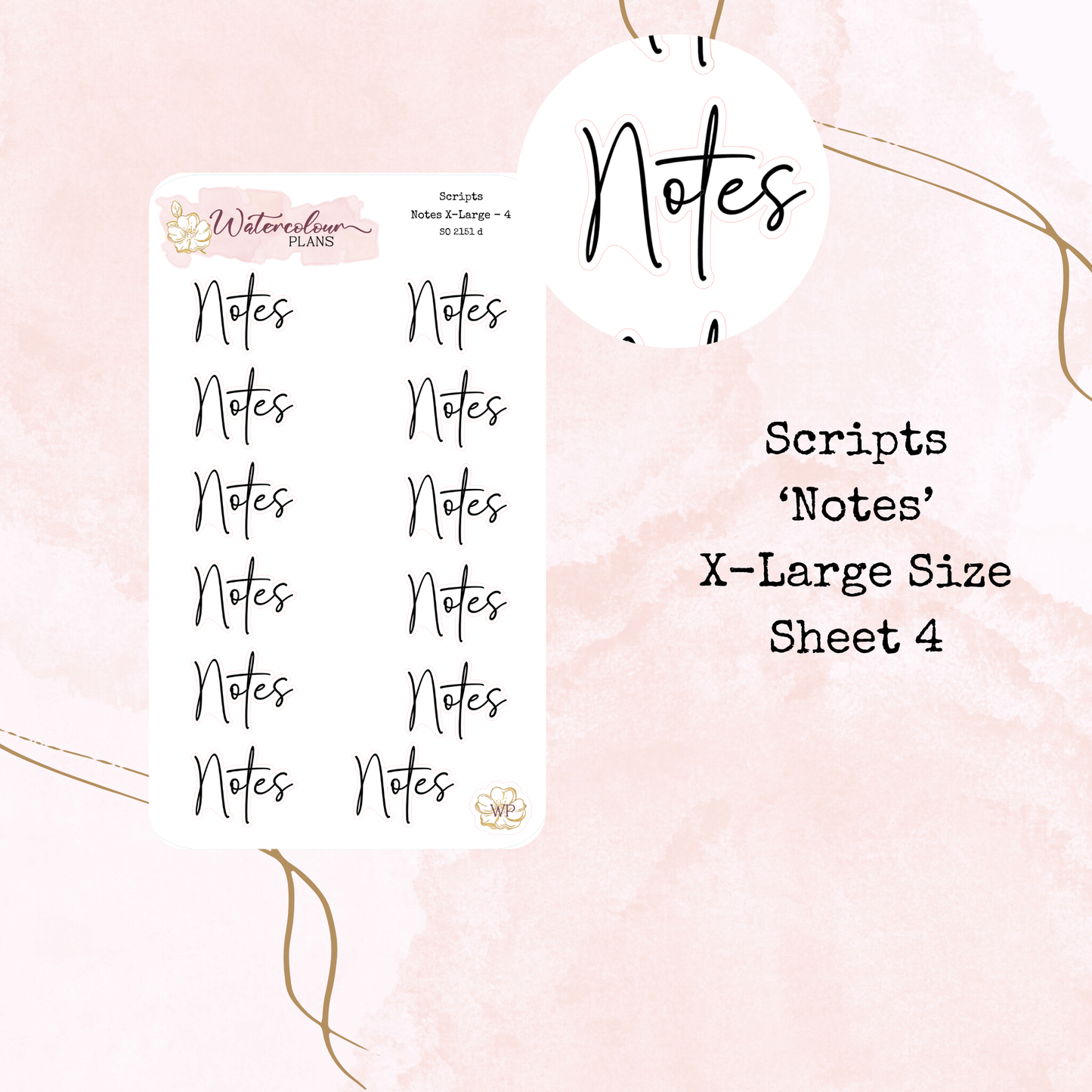 Notes Scripts - Four Sizes - Planner and Journal Stickers - Stationery