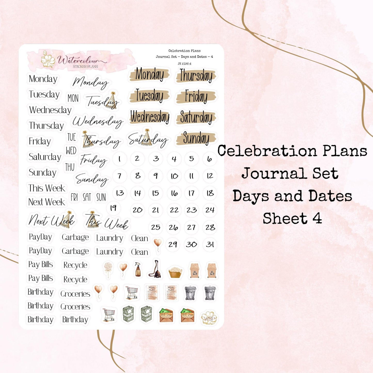 Celebration Plans - Journal Set - Neutral Birthday Themed - Planner and Journal Stickers - Stationery - Watercolour