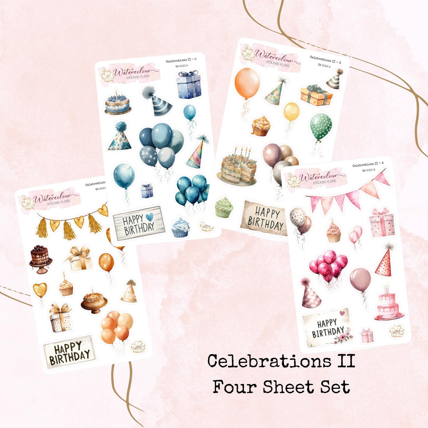 Celebrations II - Small Size - Four Colour Ways - Planner and Journal Stickers - Stationery - Watercolour