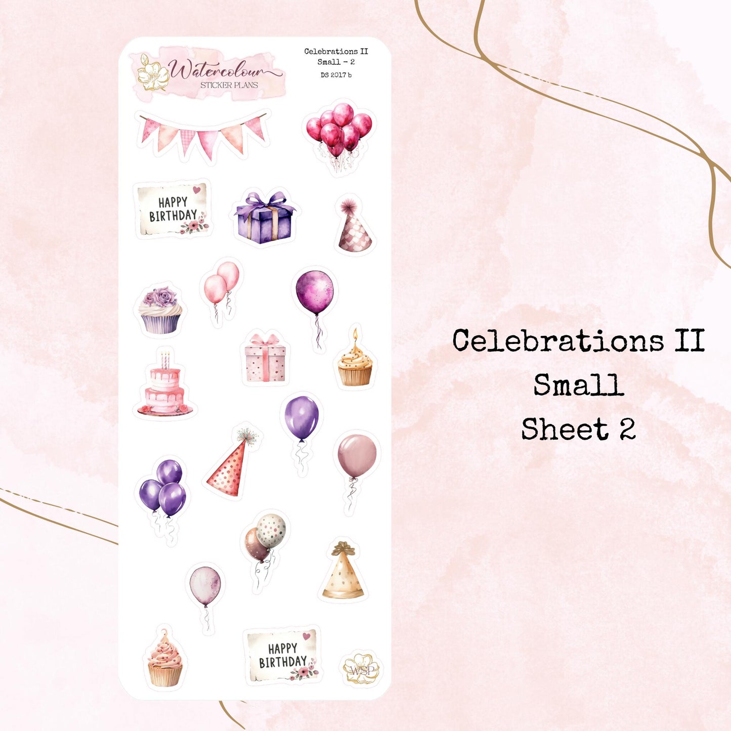 Celebrations II - Mini Size - Three Colour Ways - Planner and Journal Stickers - Stationery - Watercolour