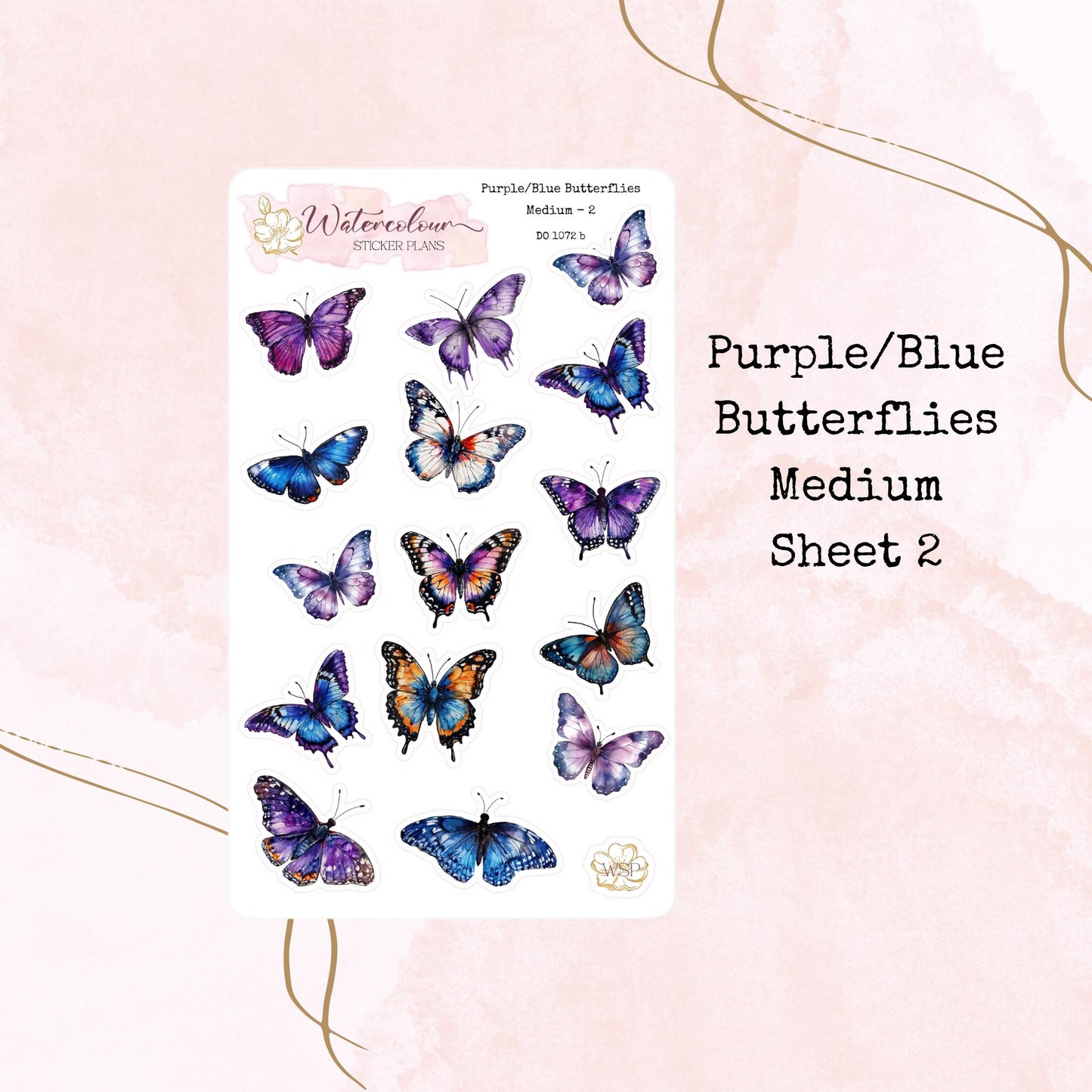Purple and Blue Butterflies - Various Sizes - Planner and Journal Stickers - Stationery - Watercolour