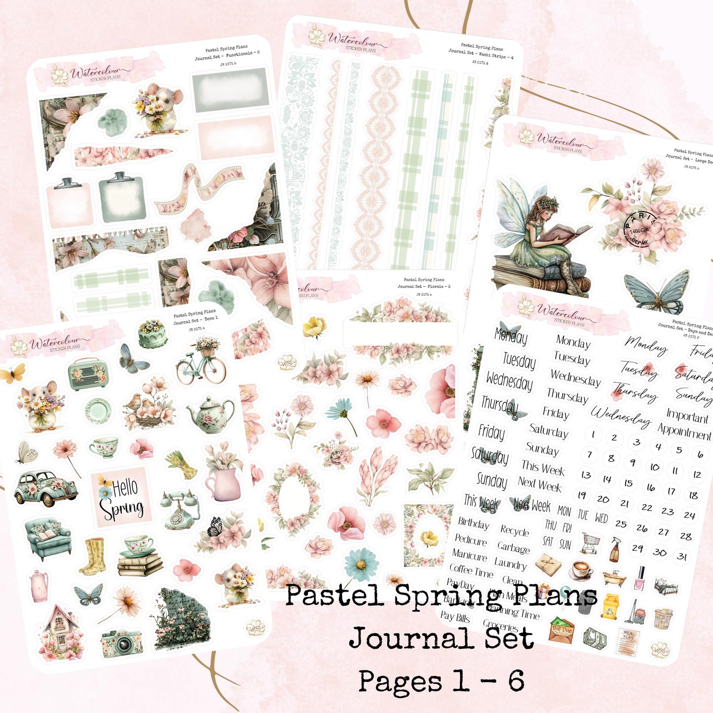 Pastel Spring Plans - Journal Set - Planner and Journal Stickers - Stationery - Watercolour