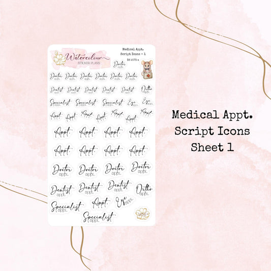 Medical Appointment Icons - Scripts - Small Size - Planner and Journal Stickers - Stationery - Watercolour