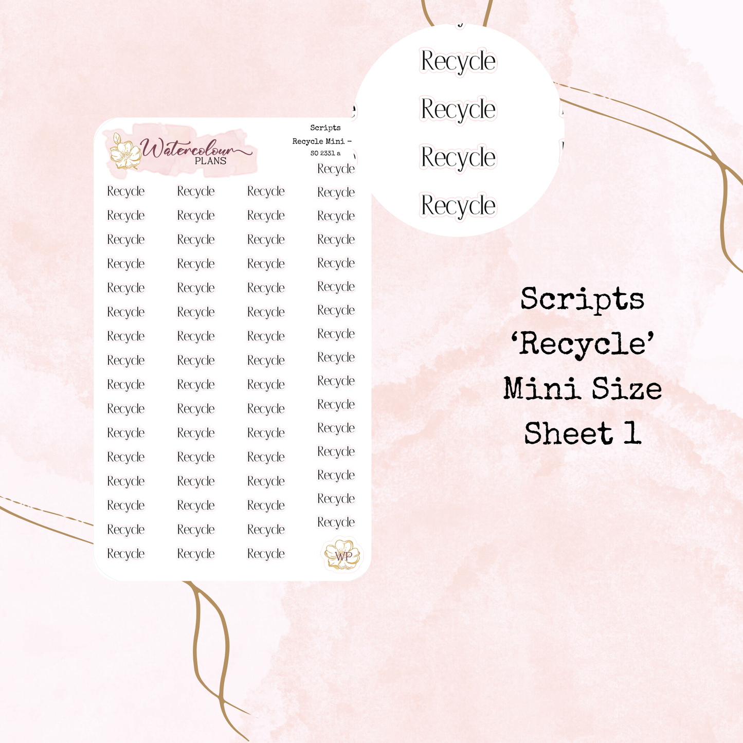 Recycle Scripts - Four Sizes - Planner and Journal Stickers - Stationery