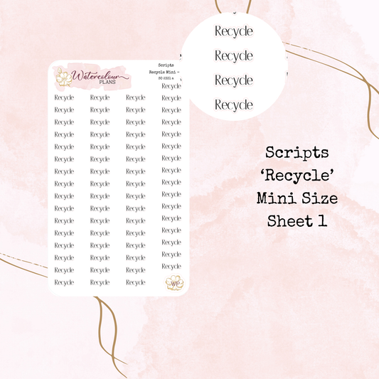 Recycle Scripts - Four Sizes - Planner and Journal Stickers - Stationery