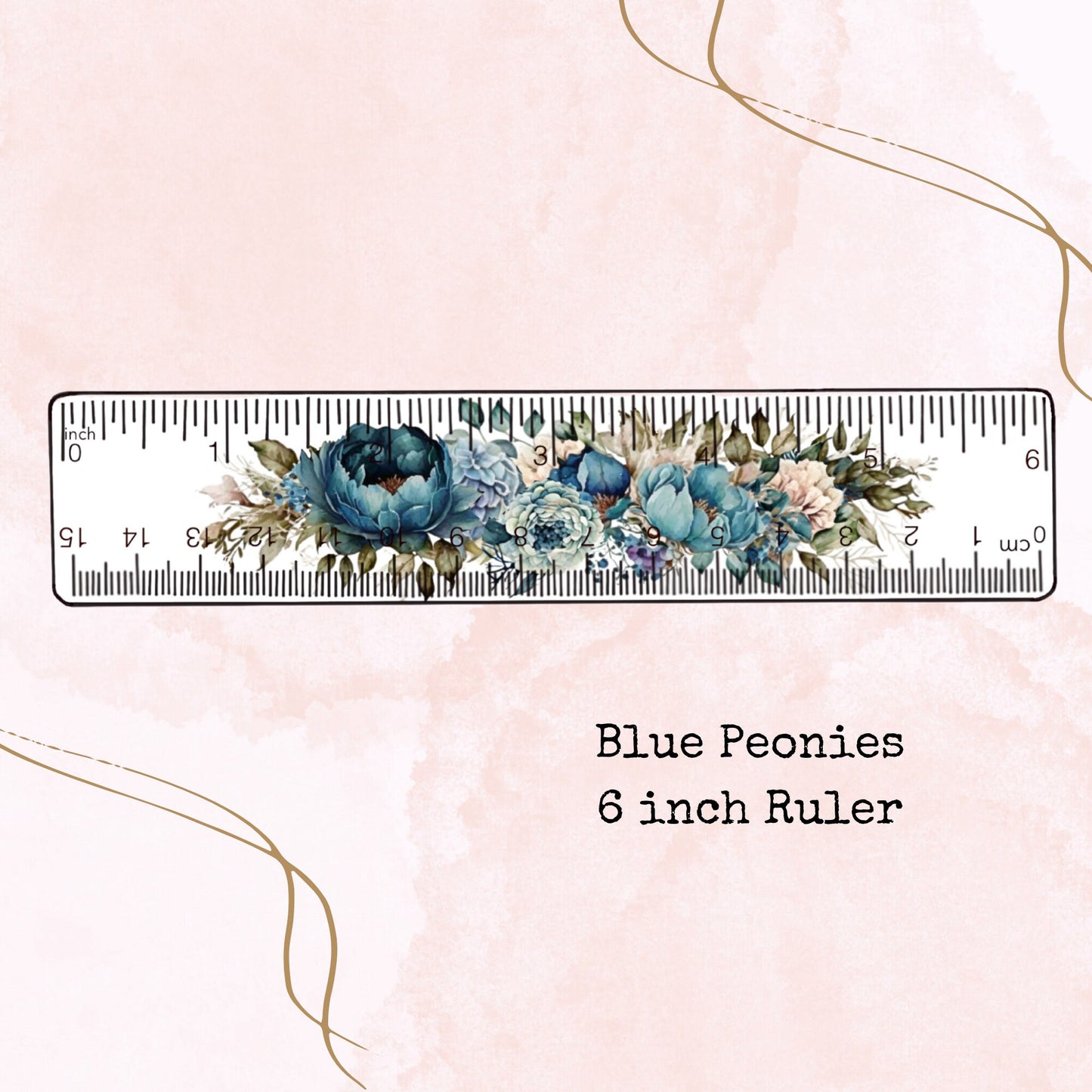 Blue Peonies - 6 Inch Ruler - Planner Supplies - Watercolour