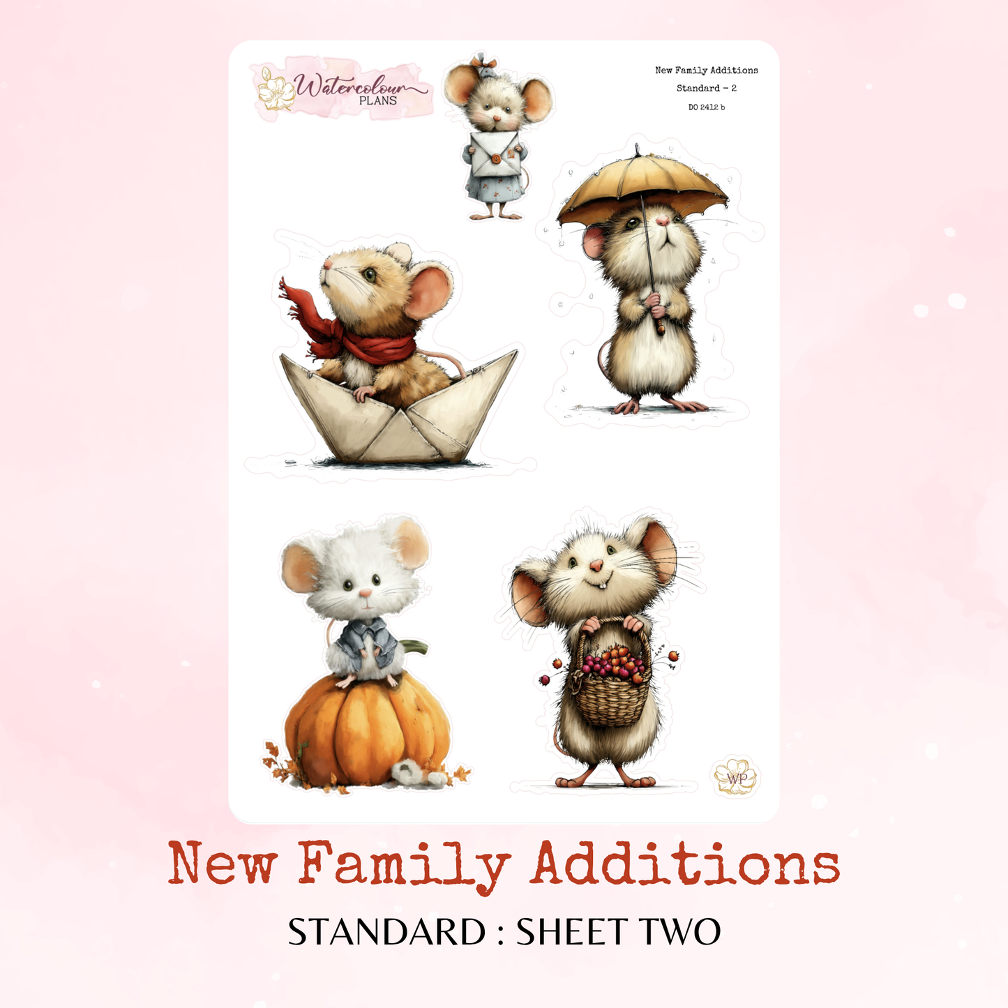 New Family Additions - Whimsical Mice - Planner and Journal Stickers – Stationery - Watercolour
