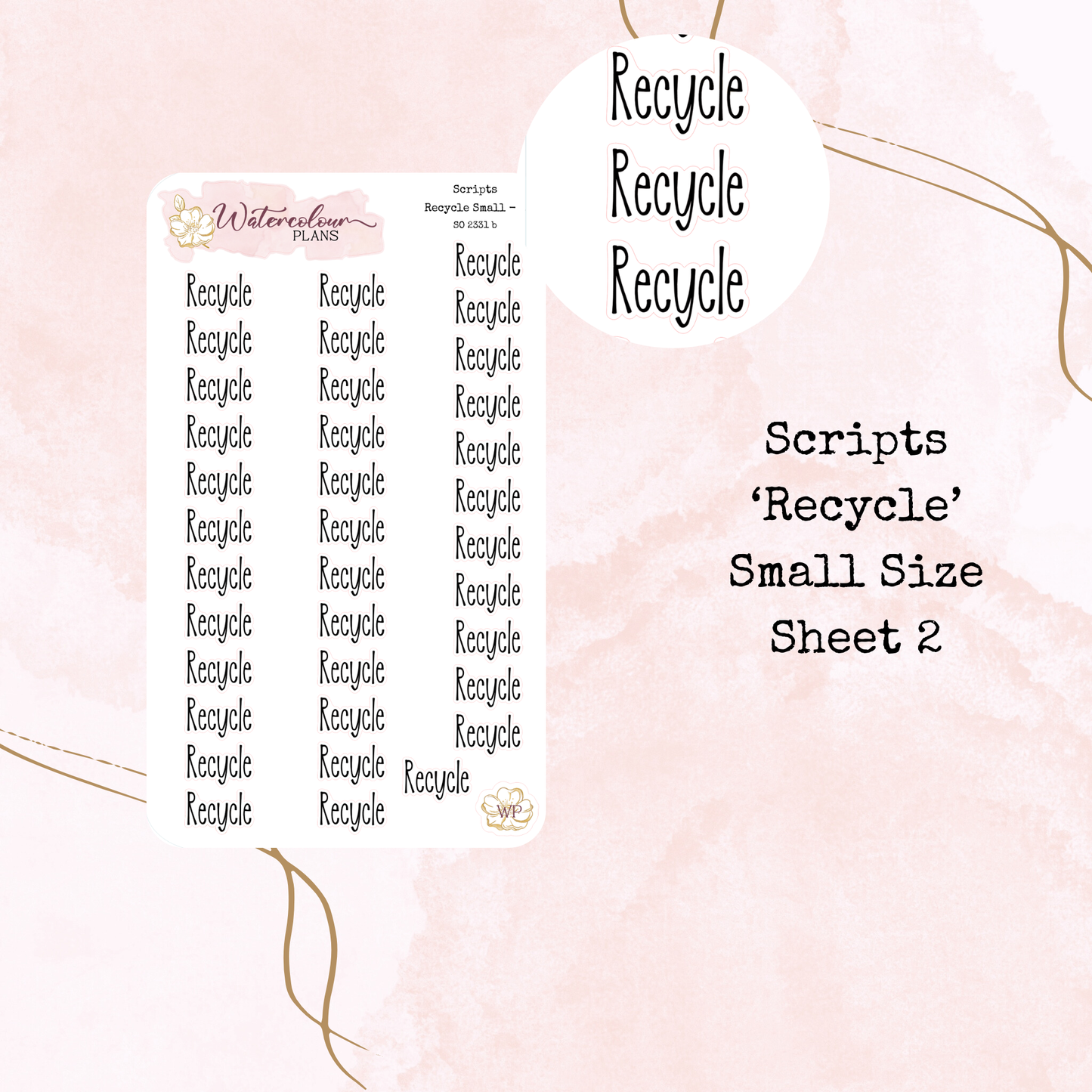 Recycle Scripts - Four Sizes - Planner and Journal Stickers - Stationery