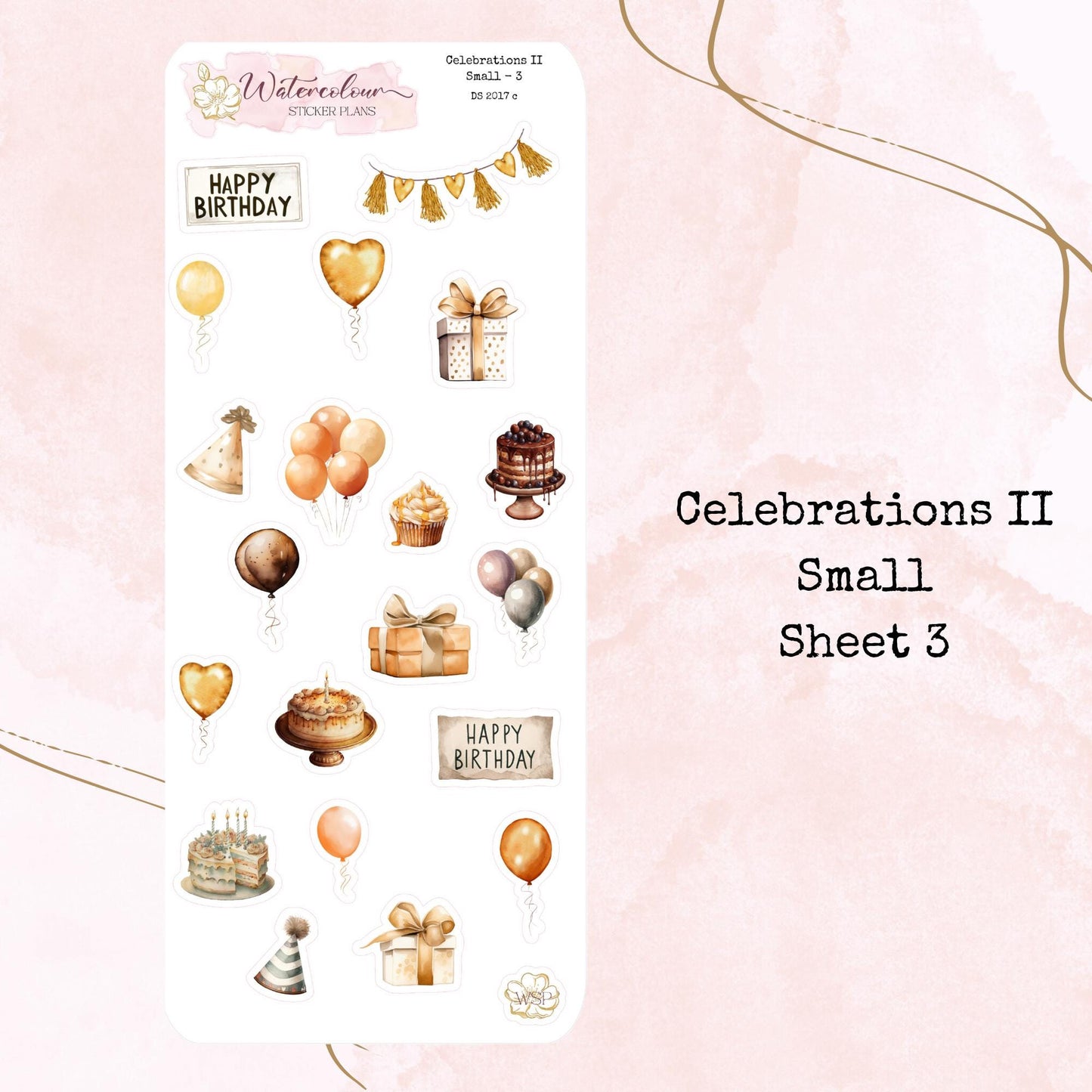 Celebrations II - Mini Size - Three Colour Ways - Planner and Journal Stickers - Stationery - Watercolour