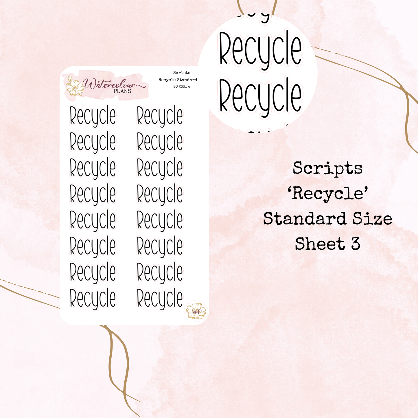 Recycle Scripts - Four Sizes - Planner and Journal Stickers - Stationery
