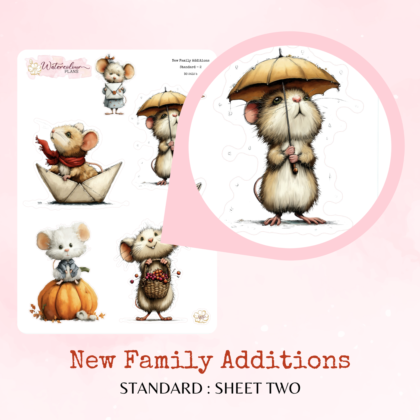 New Family Additions - Whimsical Mice - Planner and Journal Stickers – Stationery - Watercolour