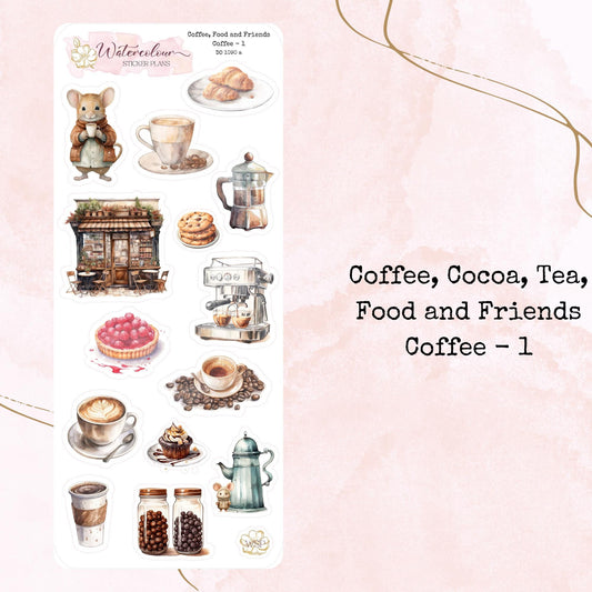 Coffee, Cocoa, Tea, Food and Friends - Planner and Journal Stickers - Stationery - Watercolour
