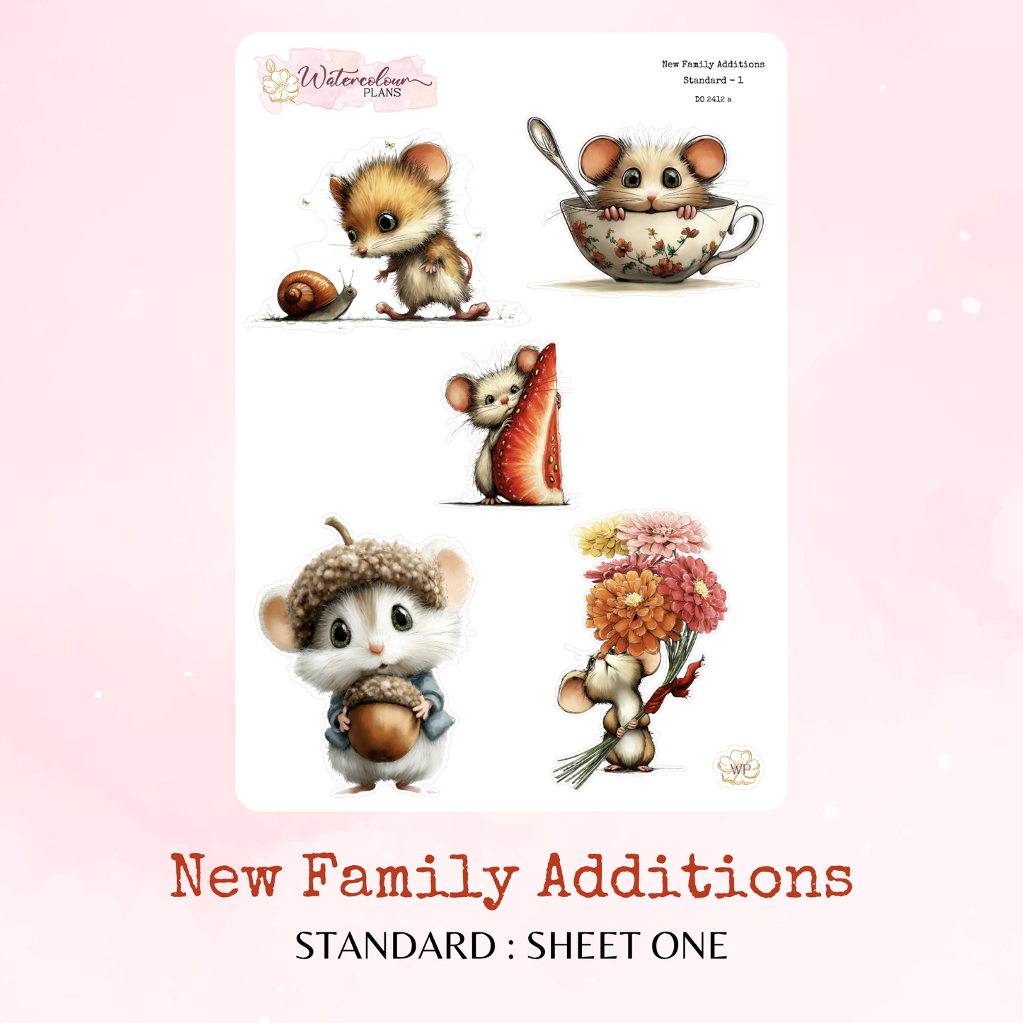 New Family Additions - Whimsical Mice - Planner and Journal Stickers – Stationery - Watercolour