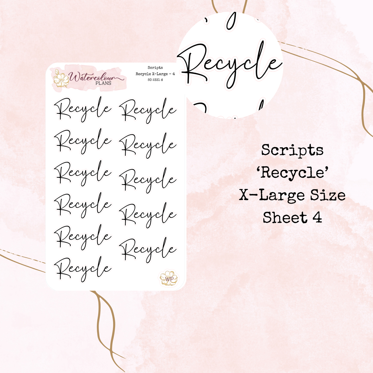Recycle Scripts - Four Sizes - Planner and Journal Stickers - Stationery