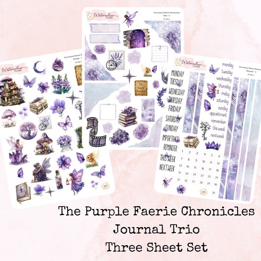 The Purple Faerie Chronicles - Journal Trio - Journal and Planner Stickers - Stationery - Watercolour