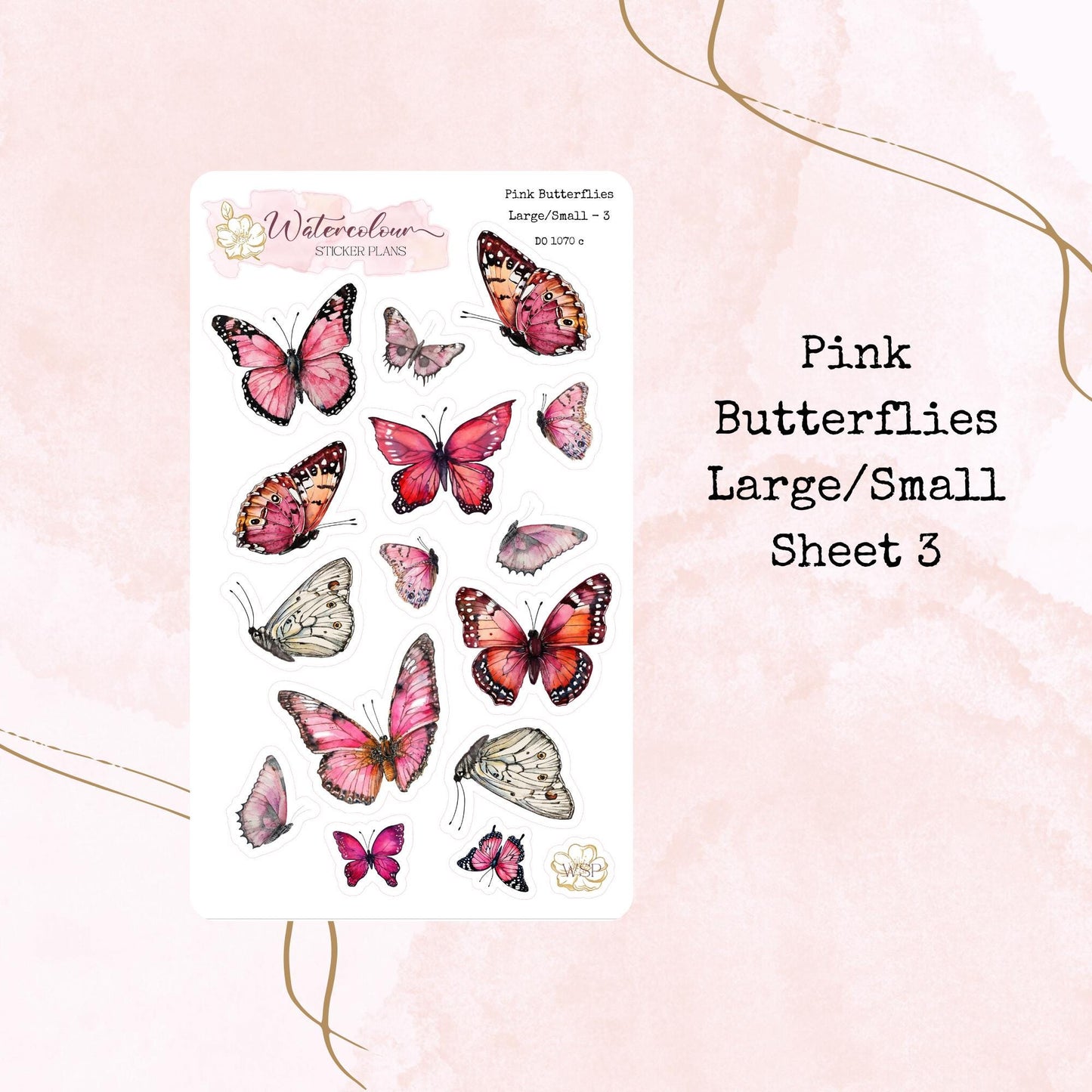 Pink Butterflies - Various Sizes - Planner and Journal Stickers - Stationery - Watercolour