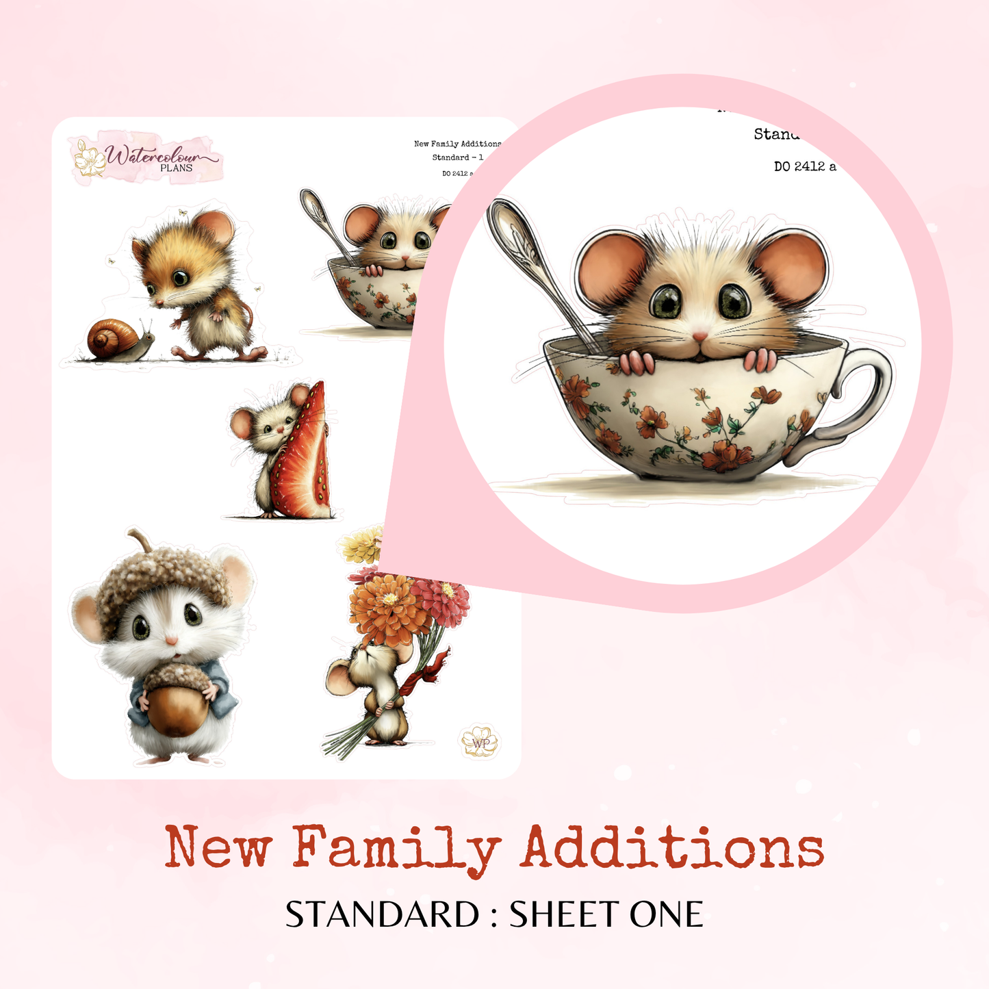 New Family Additions - Whimsical Mice - Planner and Journal Stickers – Stationery - Watercolour