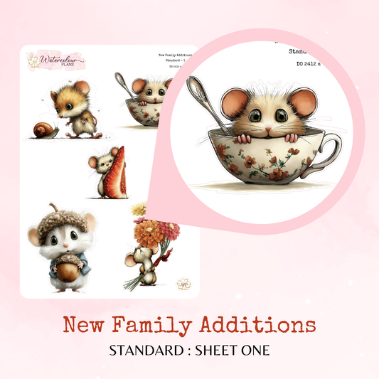 New Family Additions - Whimsical Mice - Planner and Journal Stickers – Stationery - Watercolour