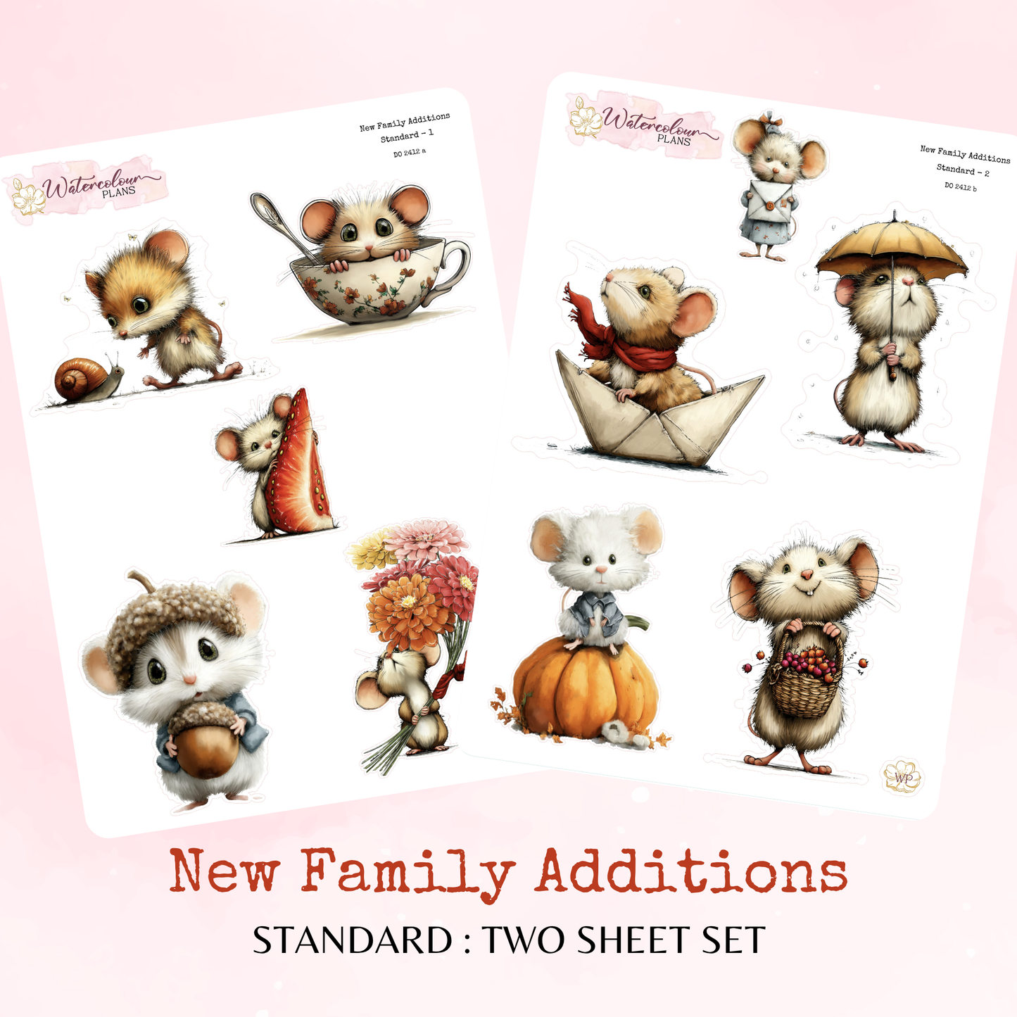 New Family Additions - Whimsical Mice - Planner and Journal Stickers – Stationery - Watercolour