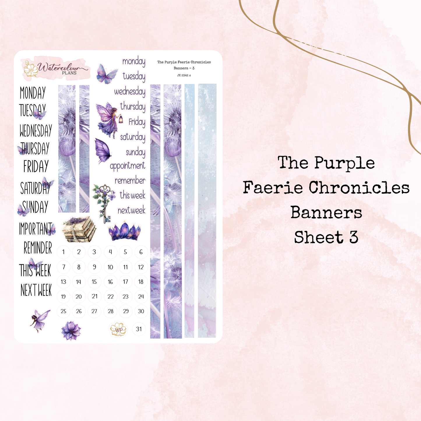 The Purple Faerie Chronicles - Journal Trio - Journal and Planner Stickers - Stationery - Watercolour
