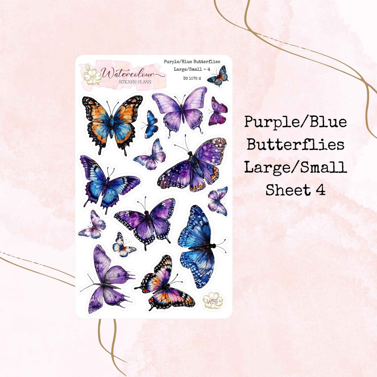Purple and Blue Butterflies - Various Sizes - Planner and Journal Stickers - Stationery - Watercolour