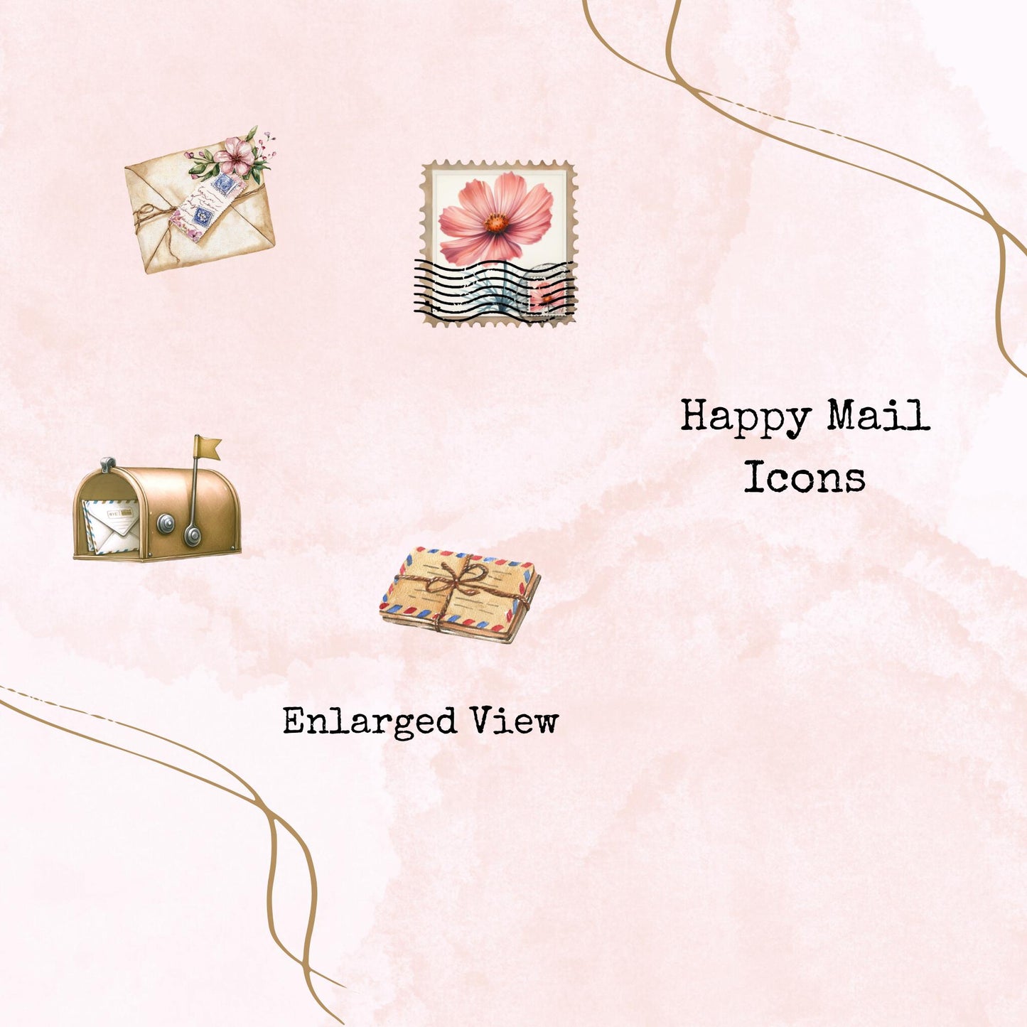 Happy Mail Icons - Two Sizes - Planner and Journal Stickers - Stationery - Watercolour